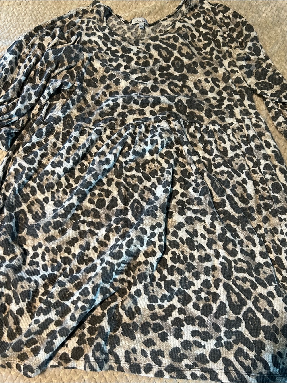 white birch Leopard Print Long Sleeve Dress - Gray & Tan